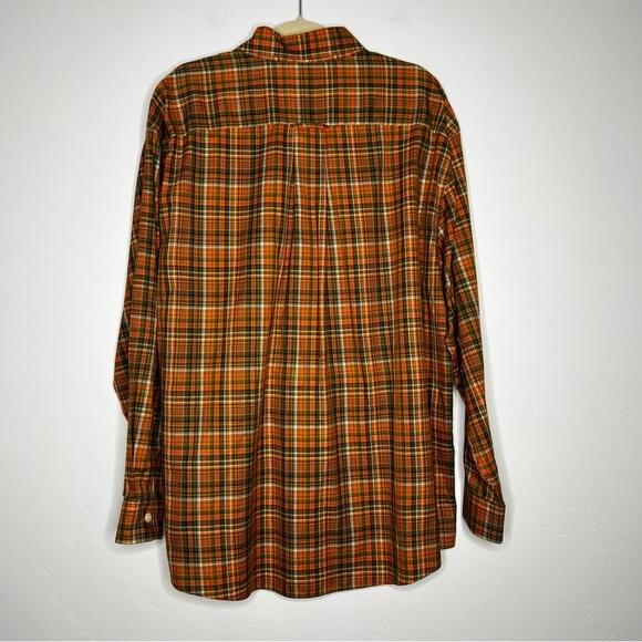 Orvis Orange Green Plaid Button Down Top Size XL Fall Autumn Office Outdoor - Picture 3 of 11